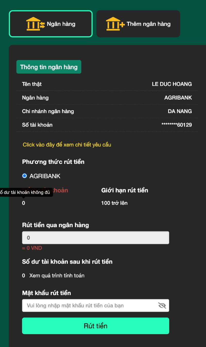 Thực hiện rút tiền OK365